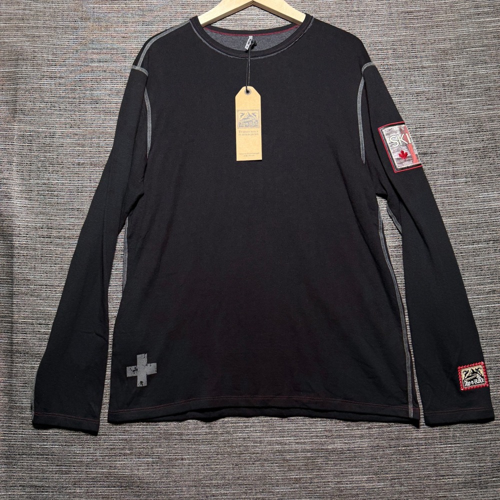 Alp-n-Rock Crew Shirt Mens XL Black LS Retro Ski Canada Contrast Stitching